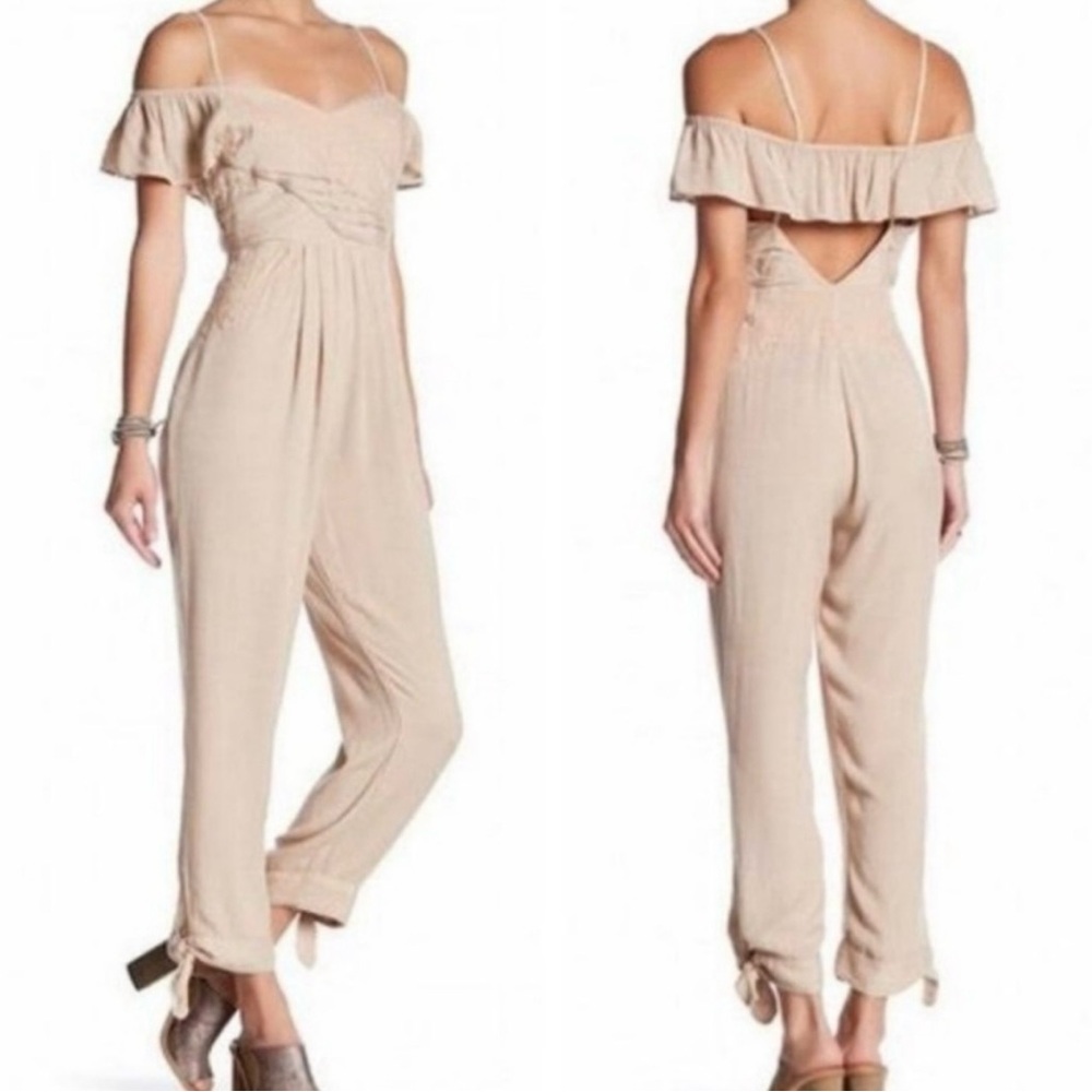 Free People In The Moment Tan Off-Shoulder Cream Jumpsuit 8